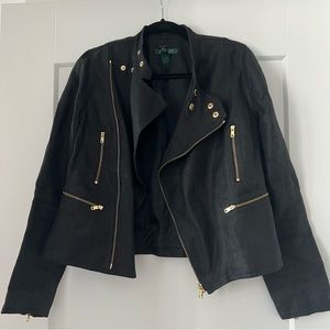 LAUREN by Ralph Lauren Size 10 Textured Fabric Black Moto Jacket